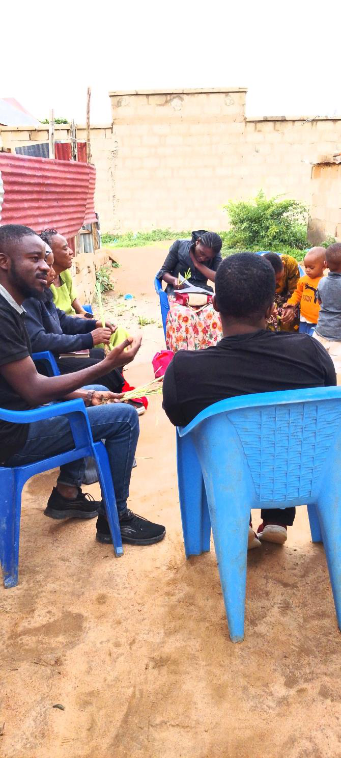Fig. 1: Group session with women on using lemongrass as a cost-effective mosquito control intervention.